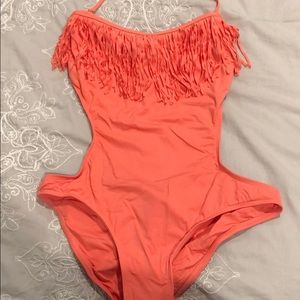 Coral Fringe Open Back L*Space One Piece